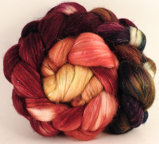 Batt in a Braid #41- Cherry Medley -Llama / Merino ( 18 mic.)/ Mulberry silk/ Stellina (40/30/25/5) - Inglenook Fibers