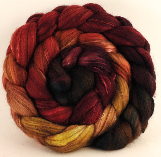 Hand dyed top for spinning - Cherry Medley (5.1 oz) - 18.5 mic merino/ camel/ brown alpaca/ mulberry silk/ (40/20/20/20) - Inglenook Fibers