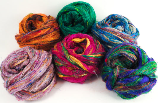 100% Sari Silk Top- Sampler- 3 oz total - Inglenook Fibers