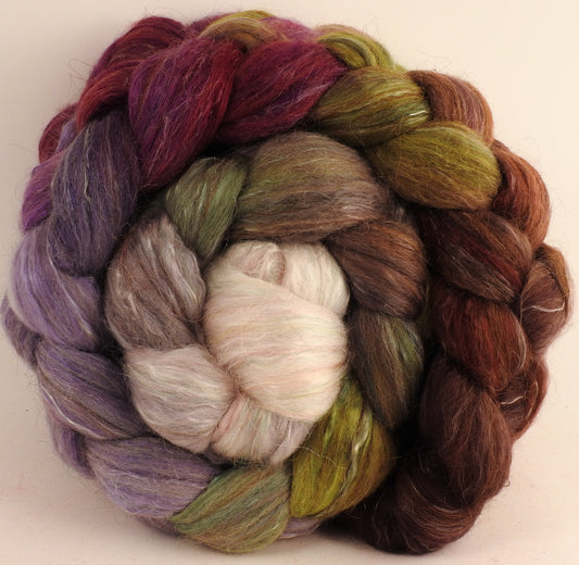 Batt in a Braid #31- Pussy Willow - Polwarth/ Mulberry Silk / Baby Alpaca / Rainbow Firestar/ Tencel( 40/25/15/10/10) - Inglenook Fibers