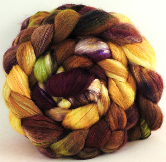 Leaf Pile (6 oz )- Batt in a Braid #5- Merino/ Camel/ silk/ faux cashmere/ firestar (25/25/25/12/12)