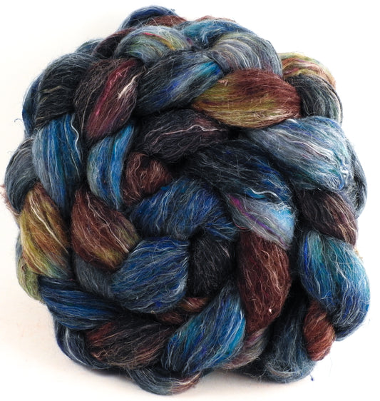 Batt in a Braid #46 - Labradorite - (5.6 oz) - Rambouillet/ Corriedale / Ramie/Sari Silk (25/25/25/25) - Inglenook Fibers