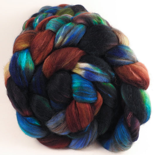Hand dyed top for spinning - Labradorite -  18.5 mic merino/ camel/ brown alpaca/ mulberry silk/ (40/20/20/20) - Inglenook Fibers