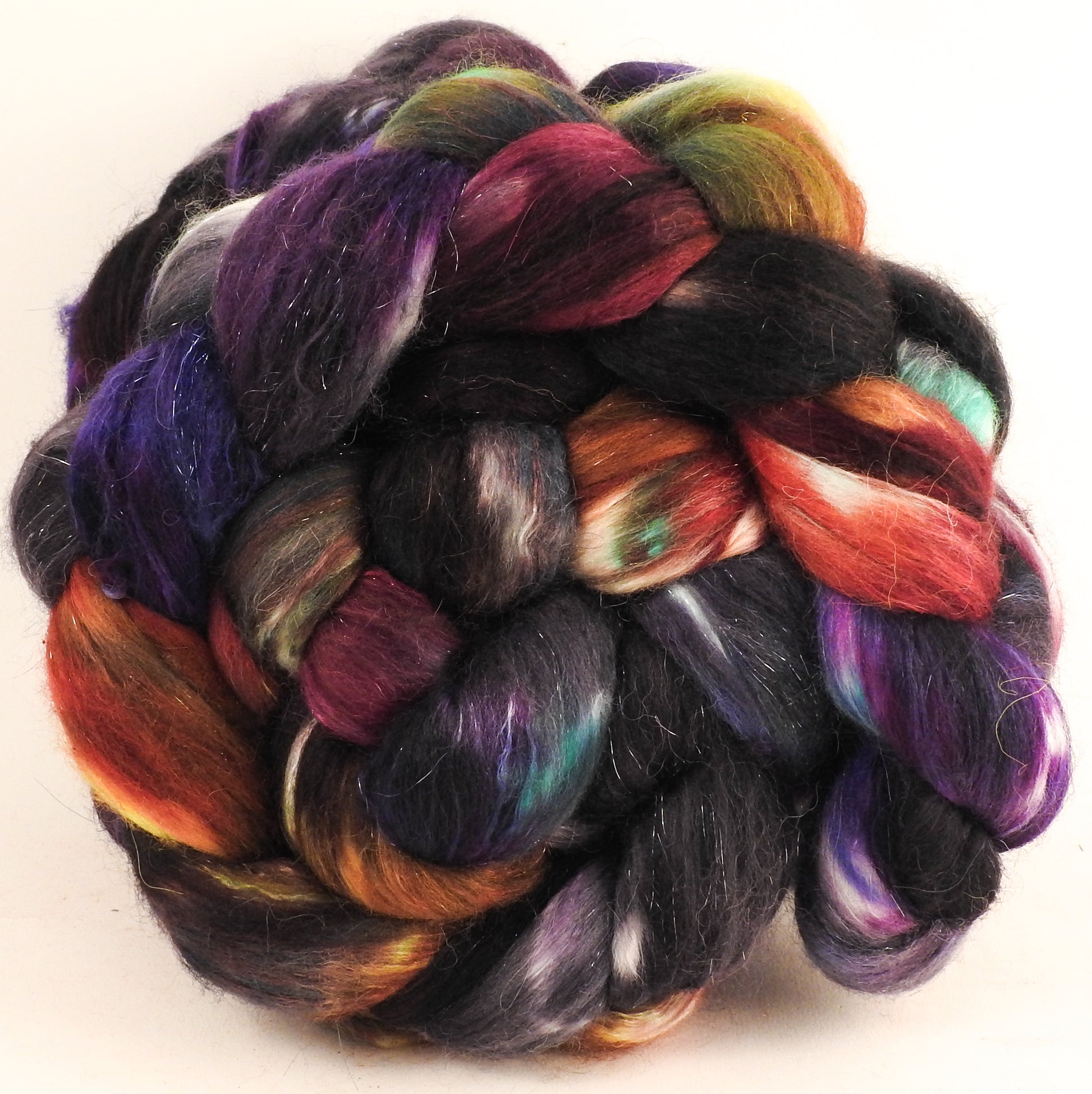 Batt in a Braid #41 - Nuummite - Llama / Merino ( 18 mic.)/ Mulberry silk/ Stellina (40/30/25/5) - Inglenook Fibers