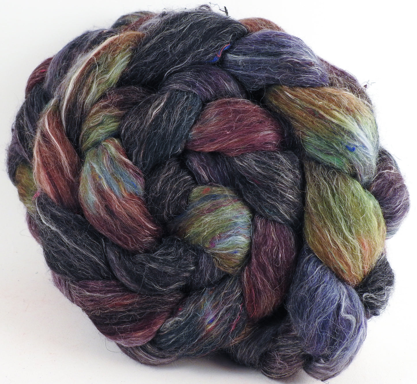 Batt in a Braid #46 - Nuummite - (5.8 oz) - Rambouillet/ Corriedale / Ramie/Sari Silk (25/25/25/25) - Inglenook Fibers