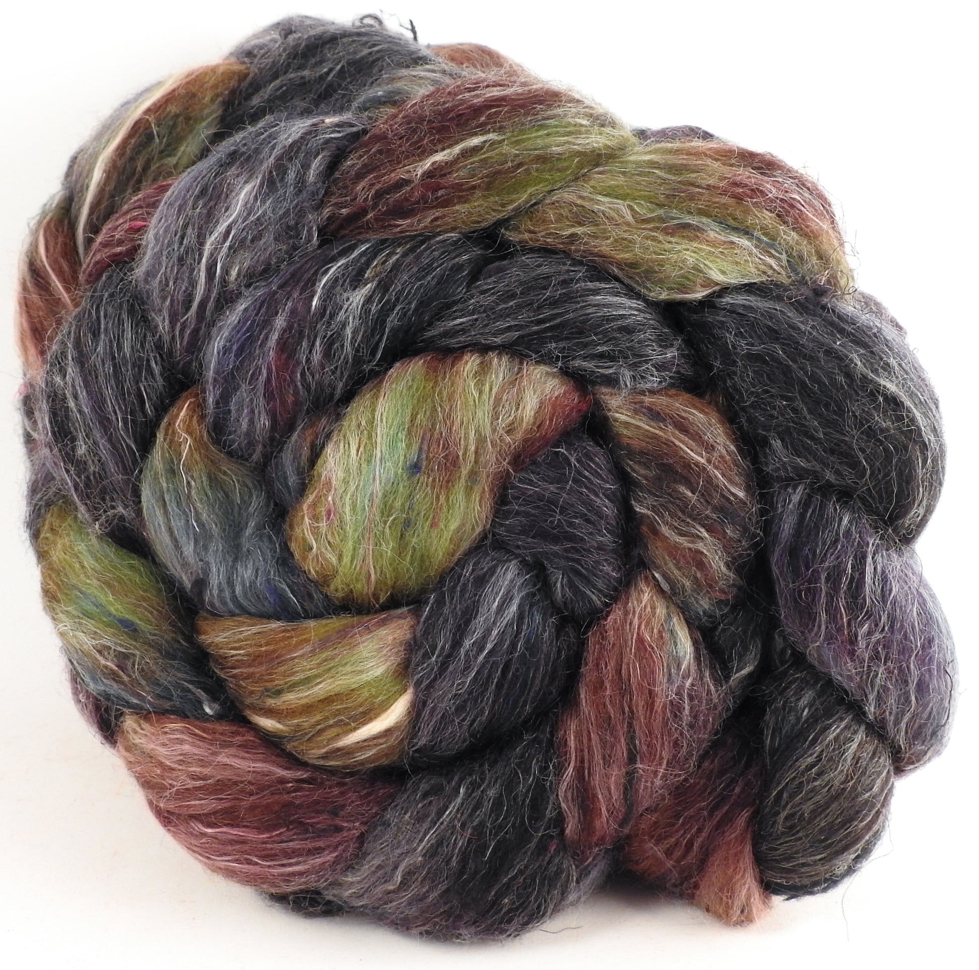 Batt in a Braid #46 - Nuummite - (5.8 oz) - Rambouillet/ Corriedale / Ramie/Sari Silk (25/25/25/25) - Inglenook Fibers