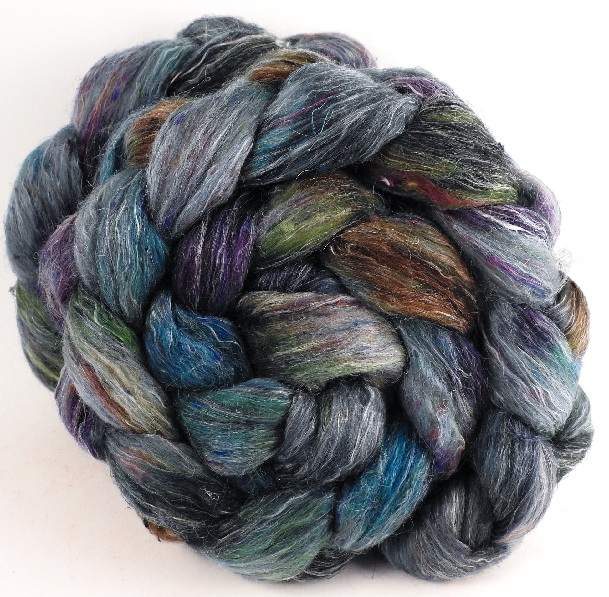 Batt in a Braid #46 - Ebb-tide - (5.6 oz) - Rambouillet/ Corriedale / Ramie/Sari Silk (25/25/25/25) - Inglenook Fibers