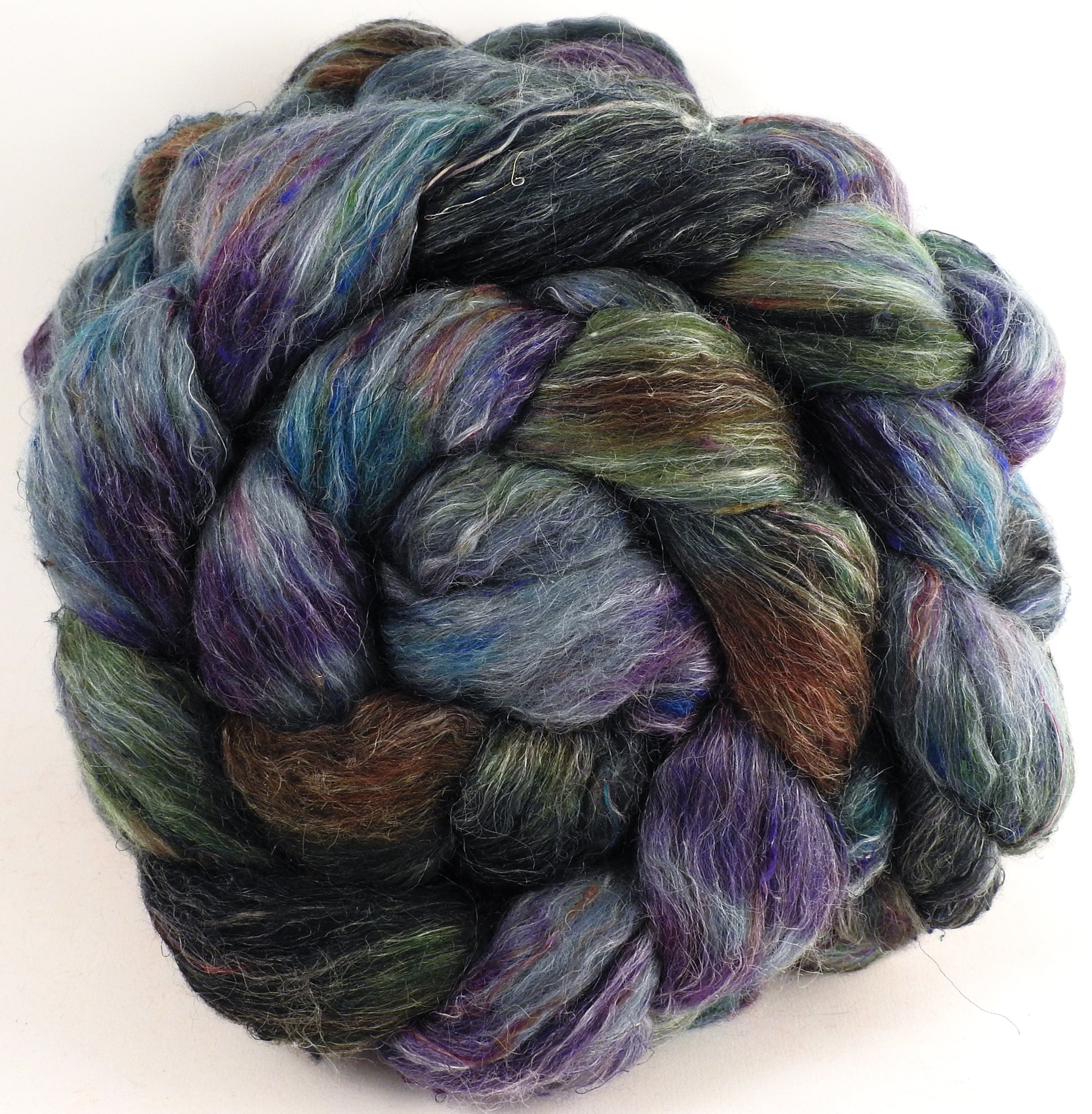 Batt in a Braid #46 - Ebb-tide - (5.6 oz) - Rambouillet/ Corriedale / Ramie/Sari Silk (25/25/25/25) - Inglenook Fibers