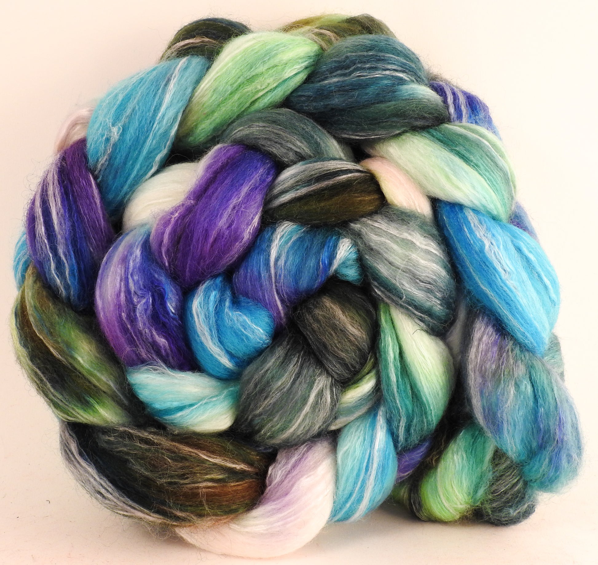 Batt in a Braid #45 - Ebb-tide - Corriedale/Mulberry Silk/Rose Fiber (60/20/20) - Inglenook Fibers