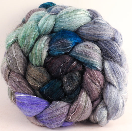 Batt in a Braid #31- Tempest -(6.1 oz.) Polwarth/ Mulberry Silk / Baby Alpaca / Rainbow Firestar/ Tencel( 40/25/15/10/10) - Inglenook Fibers