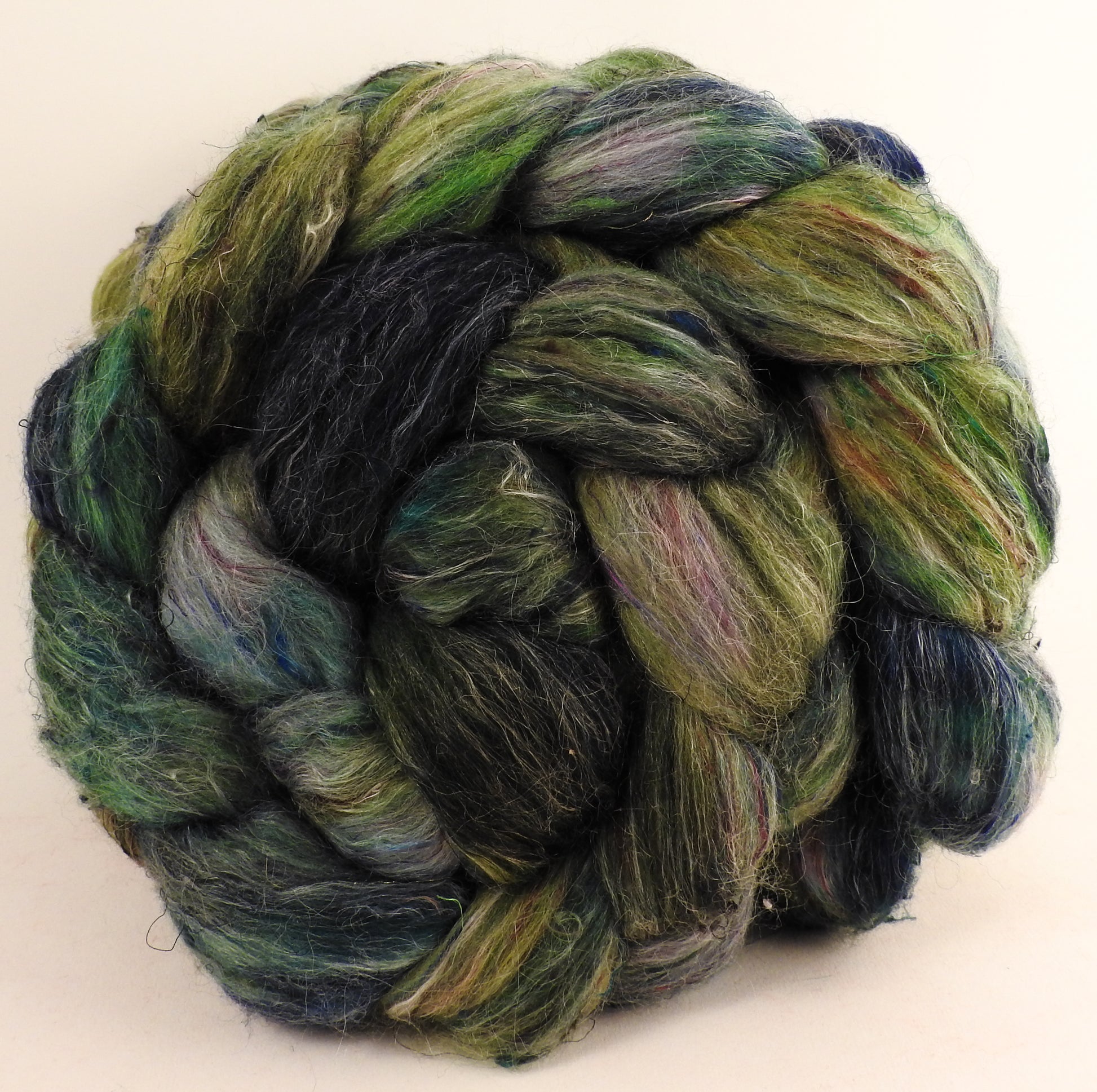 Batt in a Braid #46 - Herb Garden - (5.9 oz) - Rambouillet/ Corriedale / Ramie/Sari Silk (25/25/25/25) - Inglenook Fibers