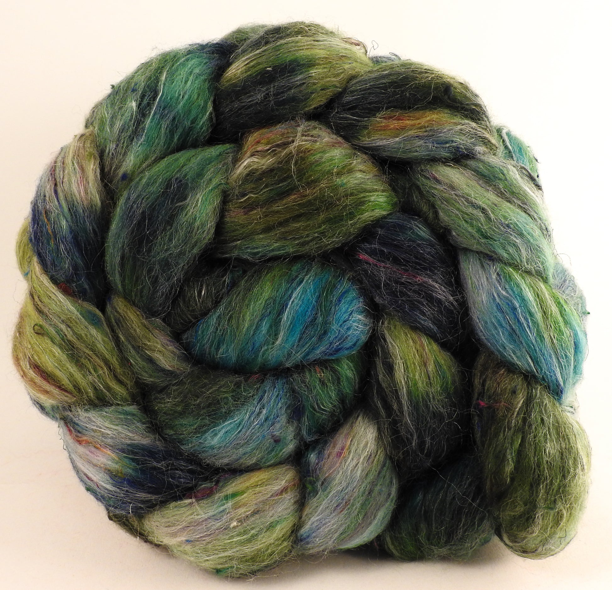 Batt in a Braid #46 - Herb Garden - (5.9 oz) - Rambouillet/ Corriedale / Ramie/Sari Silk (25/25/25/25) - Inglenook Fibers