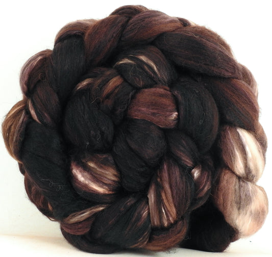 Dark Chocolate (5.4 oz) - Batt in a Braid #5- Merino/ Camel/ silk/ faux cashmere/ firestar (25/25/25/12/12)