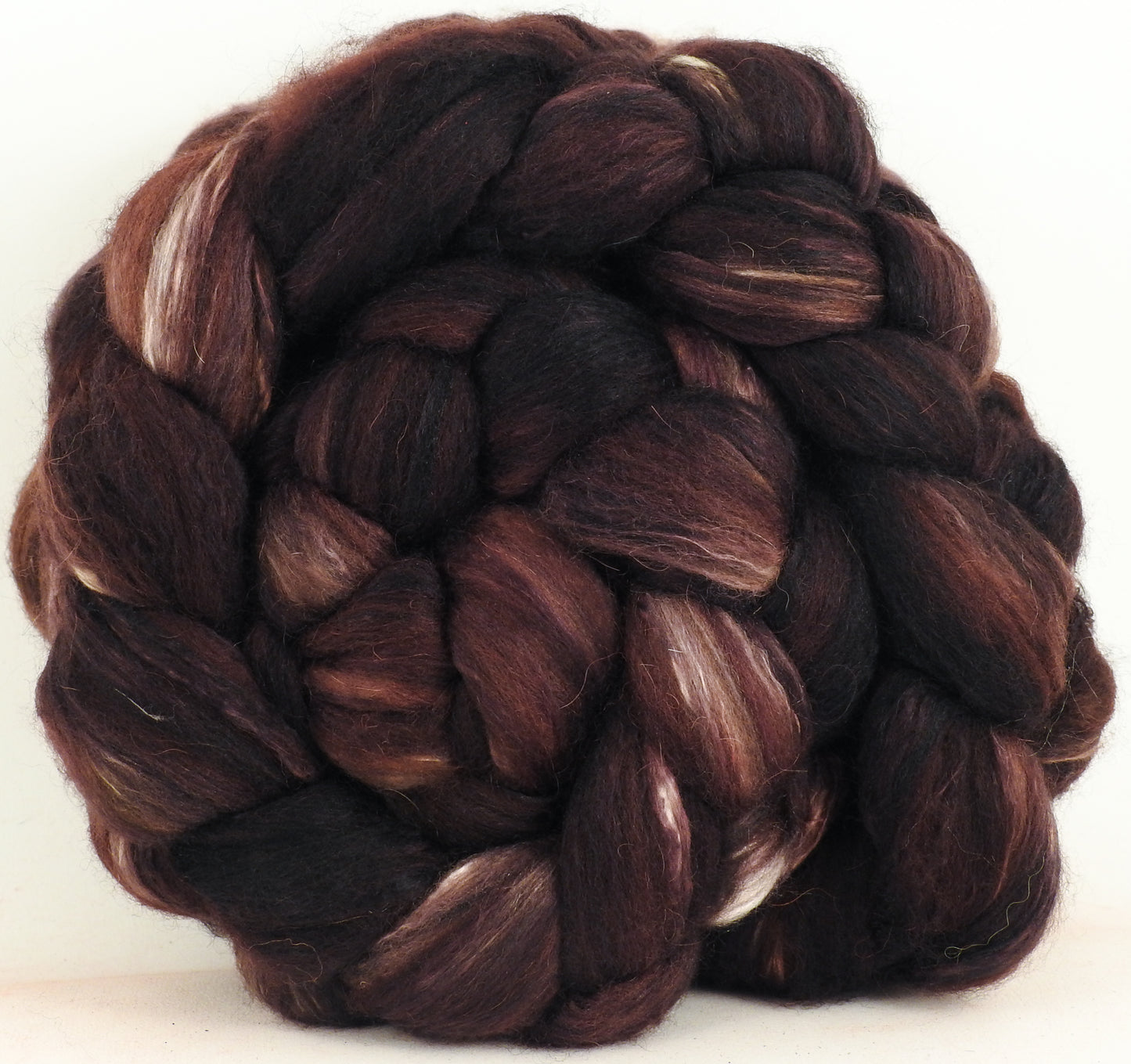 Dark Chocolate (5.4 oz) - Batt in a Braid #5- Merino/ Camel/ silk/ faux cashmere/ firestar (25/25/25/12/12)