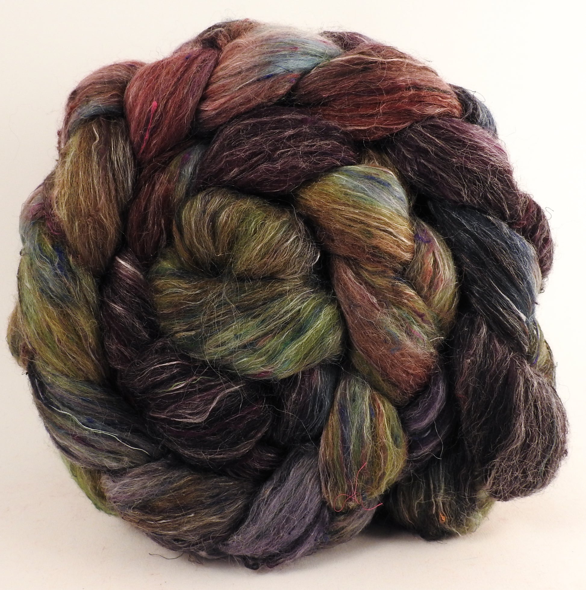 Batt in a Braid #46 - Coleus - (5.7 oz) - Rambouillet/ Corriedale / Ramie/Sari Silk (25/25/25/25) - Inglenook Fibers