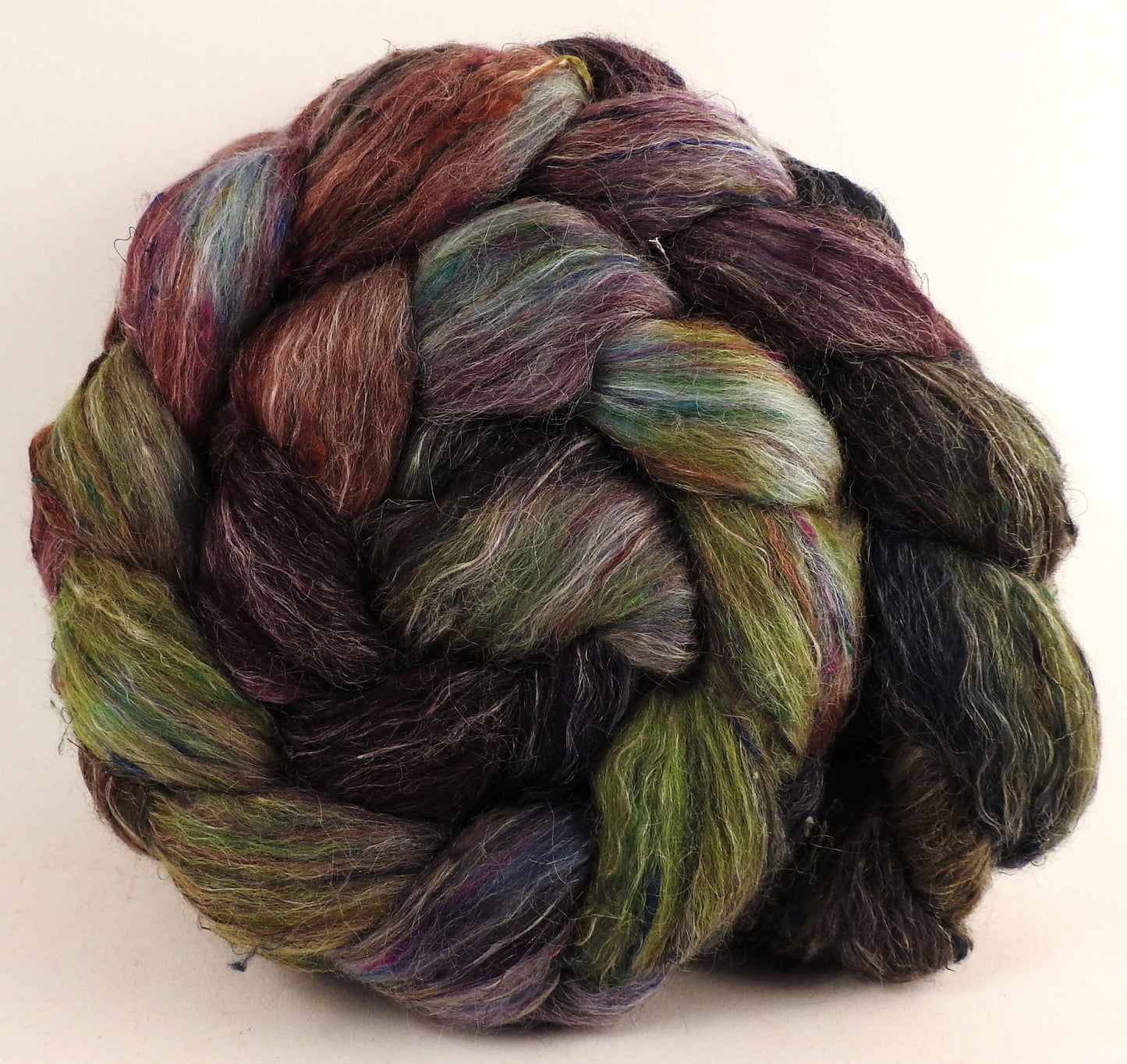 Batt in a Braid #46 - Coleus - (5.7 oz) - Rambouillet/ Corriedale / Ramie/Sari Silk (25/25/25/25) - Inglenook Fibers