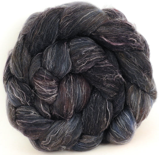French Roast (4.9 oz) -  Batt in a Braid #29 - Rambouillet / Tussah / Flax (40/40/20)