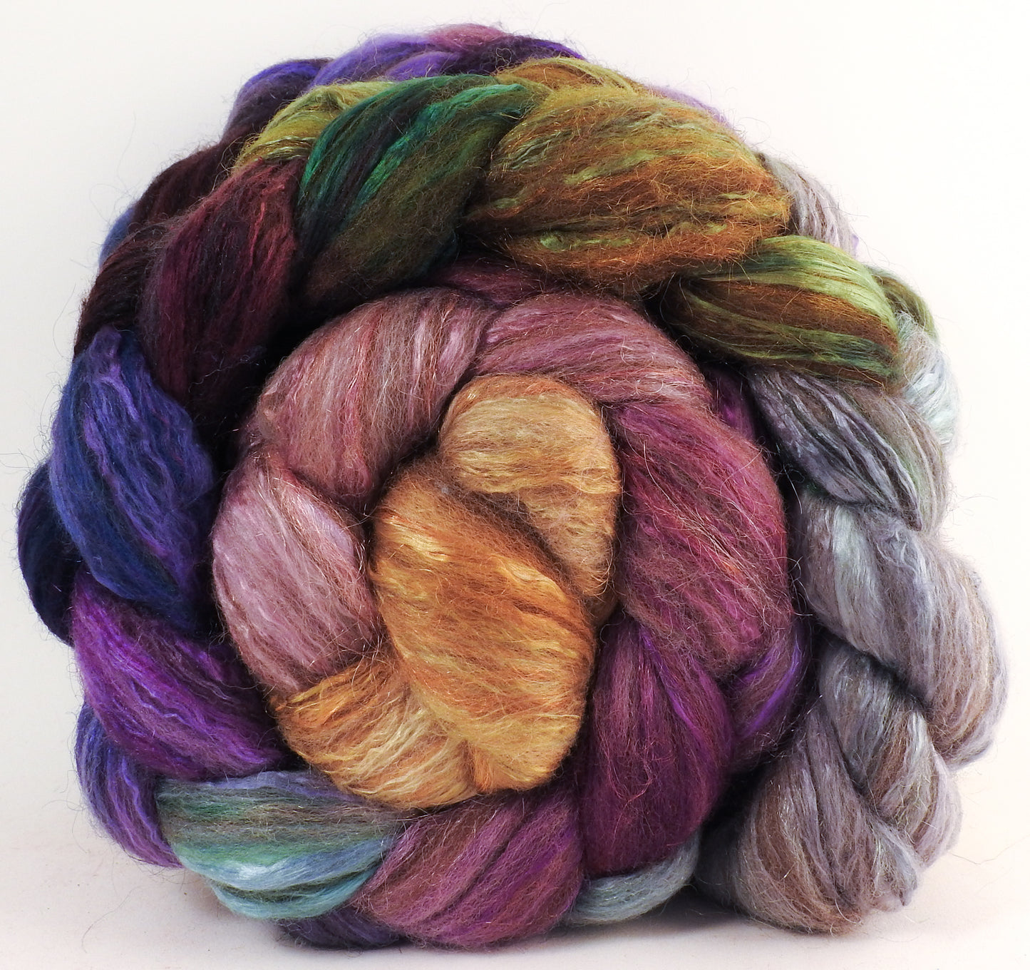 Batt in a Braid #7 - Asters - Polwarth/ Manx / Mulberry silk/ Firestar (30/30/30/10) - Inglenook Fibers