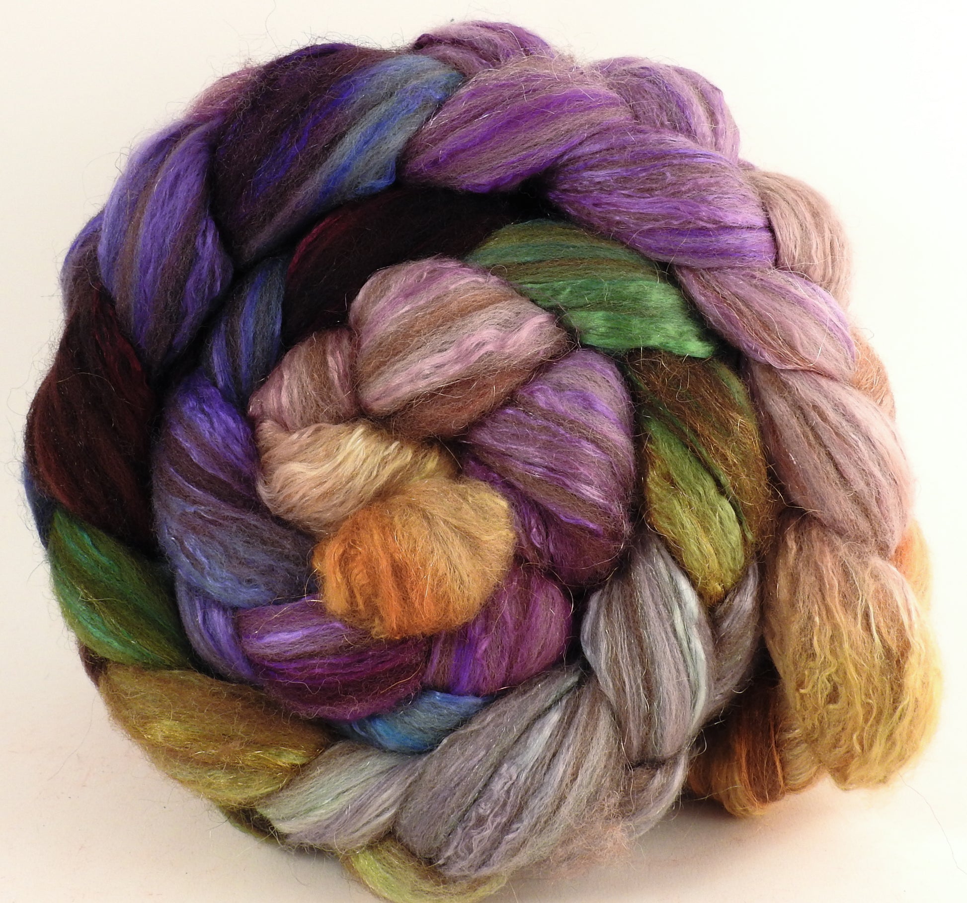 Batt in a Braid #7 - Asters - Polwarth/ Manx / Mulberry silk/ Firestar (30/30/30/10) - Inglenook Fibers