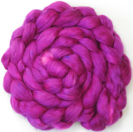 Dragonfruit (5.6 oz) - Batt in a Braid #52- Wensleydale/ Mulberry silk/ Polwarth (60/25/15)