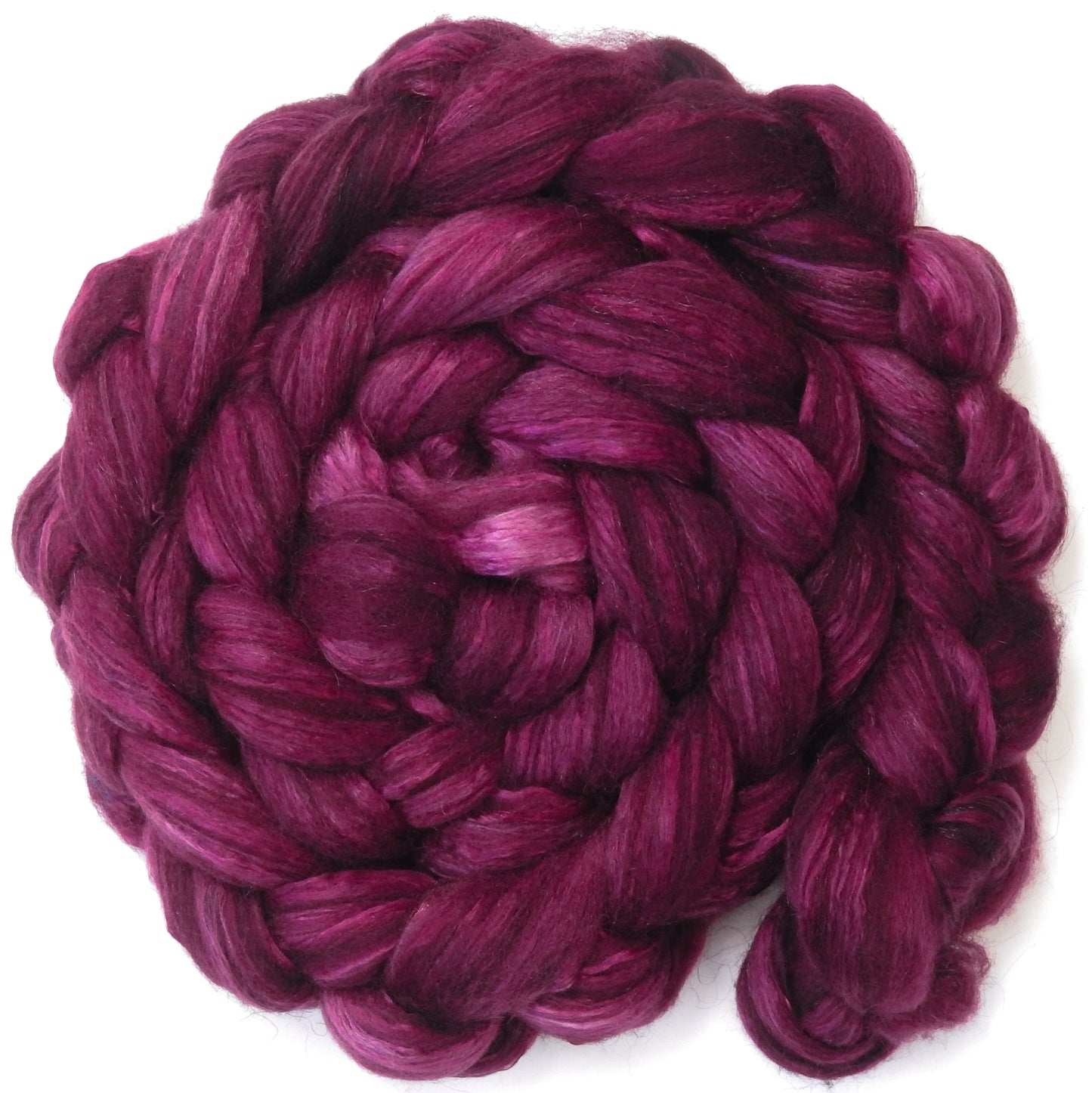 Black Cherry (5.4 oz) - Batt in a Braid #7 - Polwarth/ Manx / Mulberry silk/ Firestar (30/30/30/10)