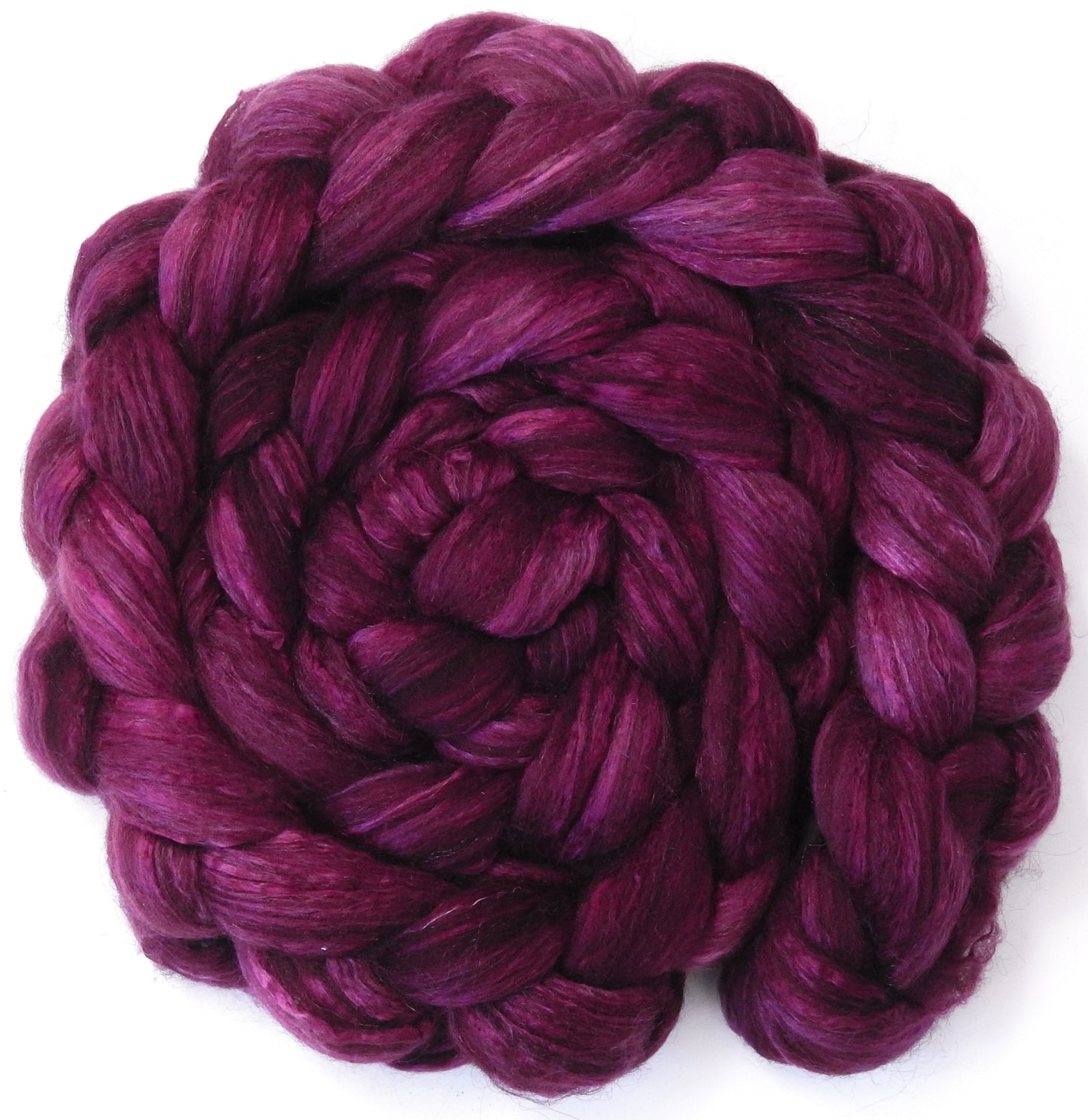 Black Cherry (5.4 oz) - Batt in a Braid #7 - Polwarth/ Manx / Mulberry silk/ Firestar (30/30/30/10)