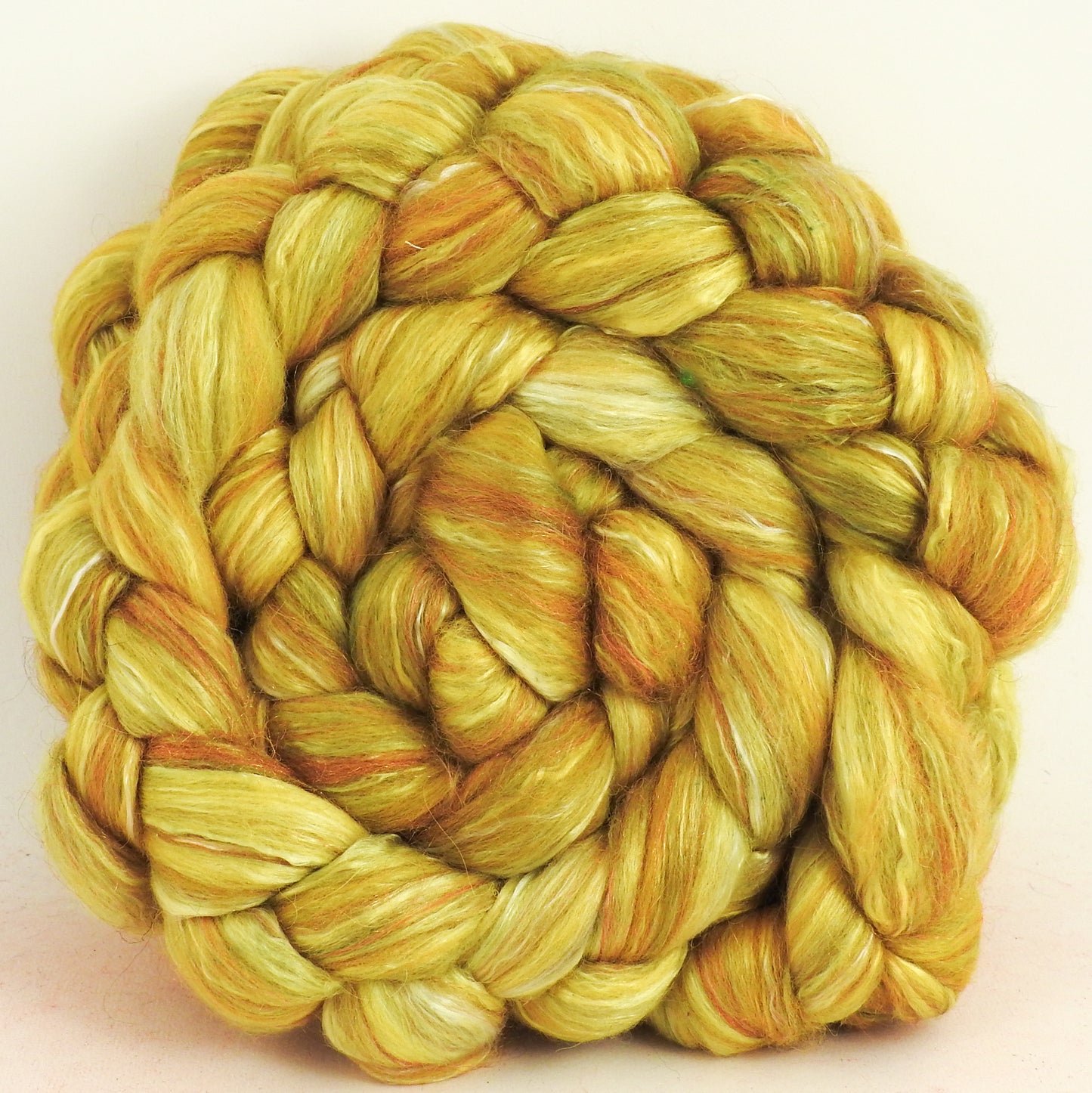 Sunflower (5.7 oz) - Batt in a Braid #31 - Polwarth/ Mulberry Silk / Baby Alpaca / Rainbow Firestar/ Tencel( 40/25/15/10/10)