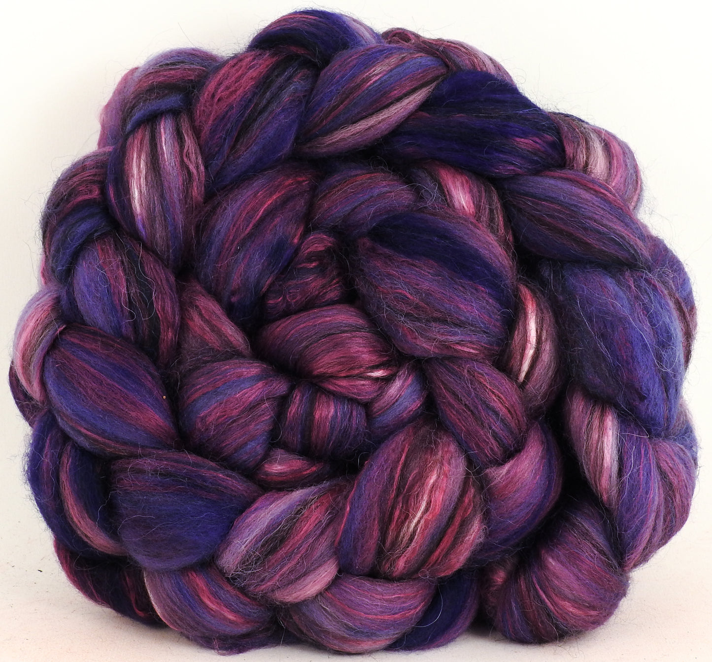 Damson Plum (6.5 oz) - Batt in a Braid #5- Merino/ Camel/ silk/ faux cashmere/ firestar (25/25/25/12/12)