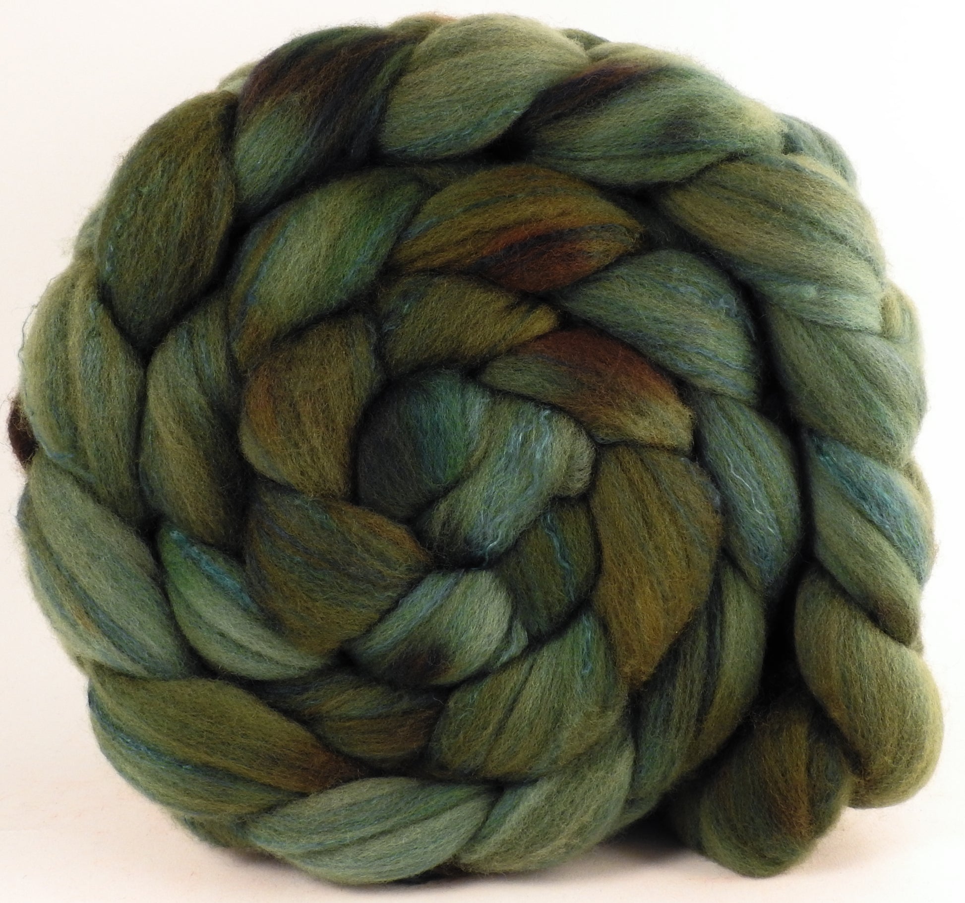 Hand dyed top for spinning - Zucchini - Organic Polwarth / Tussah silk (80/20) - Inglenook Fibers