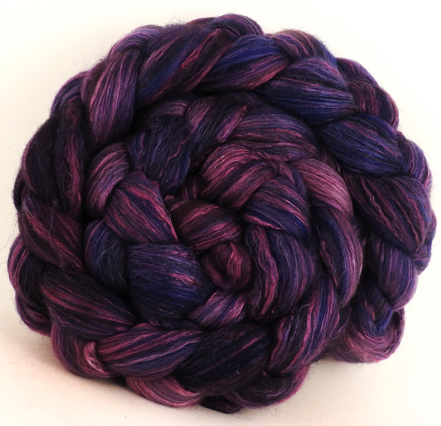 Damson Plum (6.5 oz) - Batt in a Braid #7 - Polwarth/ Manx / Mulberry silk/ Firestar (30/30/30/10)