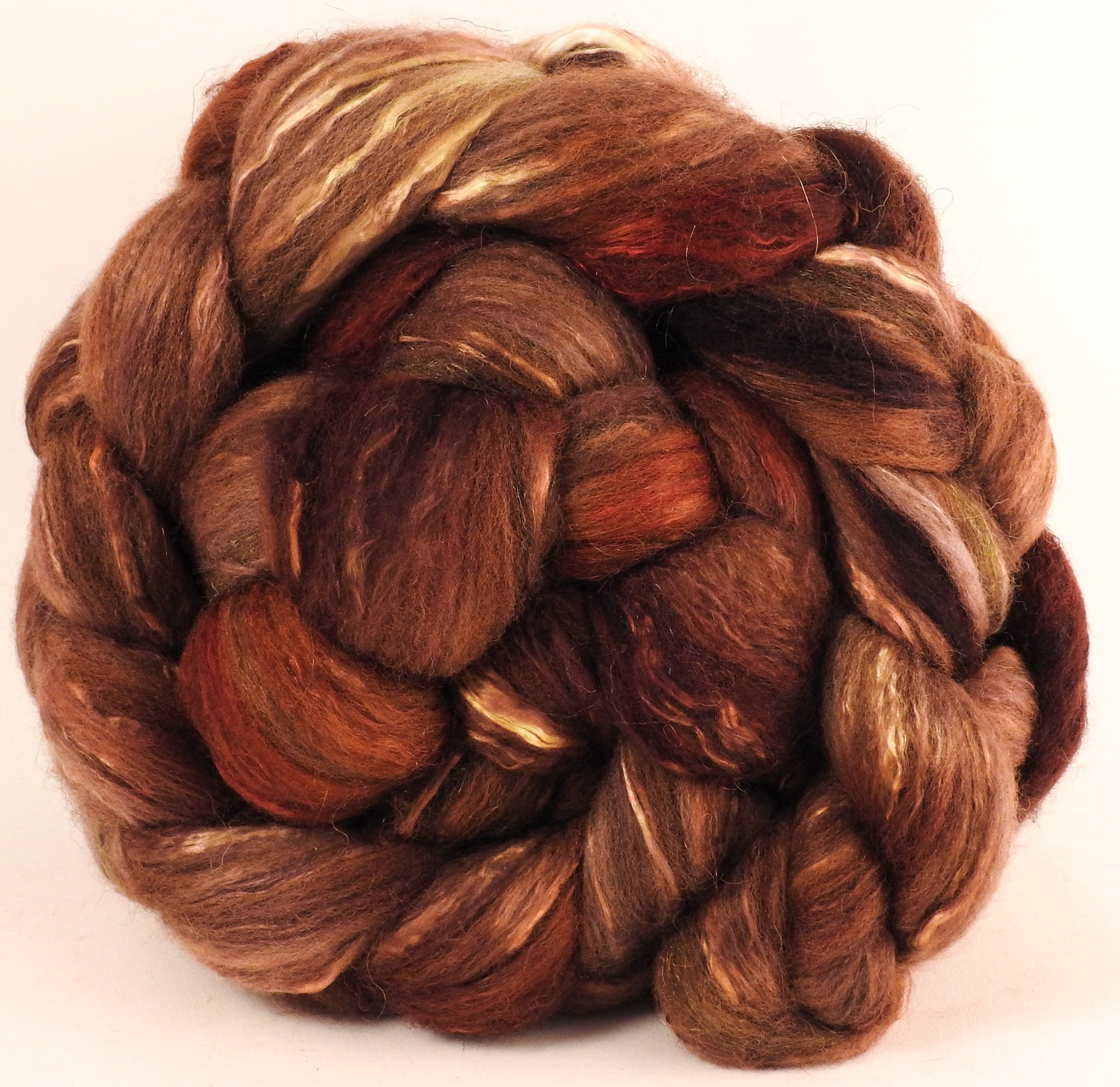 Batt in a Braid #7 - Acorn Brown - Polwarth/ Manx / Mulberry silk/ Firestar (30/30/30/10) - Inglenook Fibers