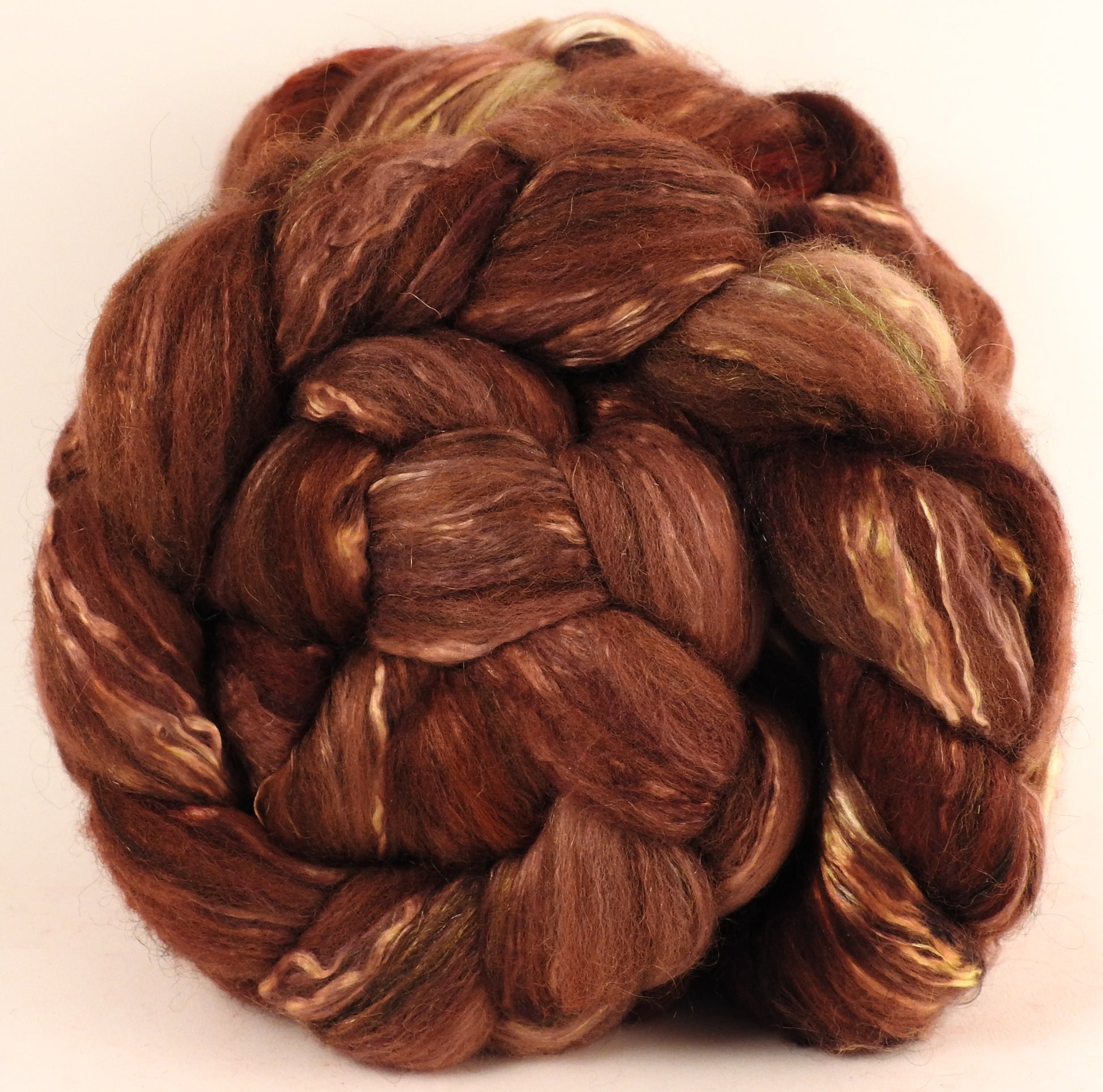 Batt in a Braid #7 - Acorn Brown - Polwarth/ Manx / Mulberry silk/ Firestar (30/30/30/10) - Inglenook Fibers