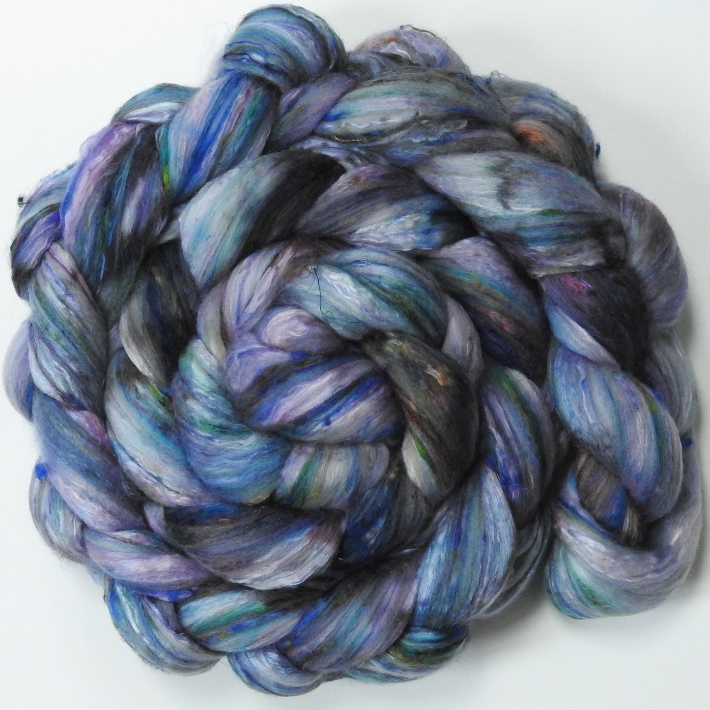 Vintage (5.5 oz) - Batt in a Braid #39ish - Falkland Merino/ Mulberry Silk / Sari Silk (60/25/15)