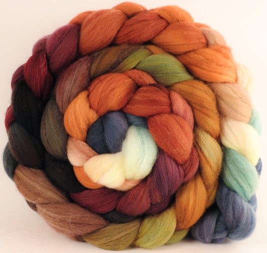 Hand dyed top for spinning - Squirrel's Pantry - (5.8 oz) Organic Polwarth / Tussah silk (80/20) - Inglenook Fibers