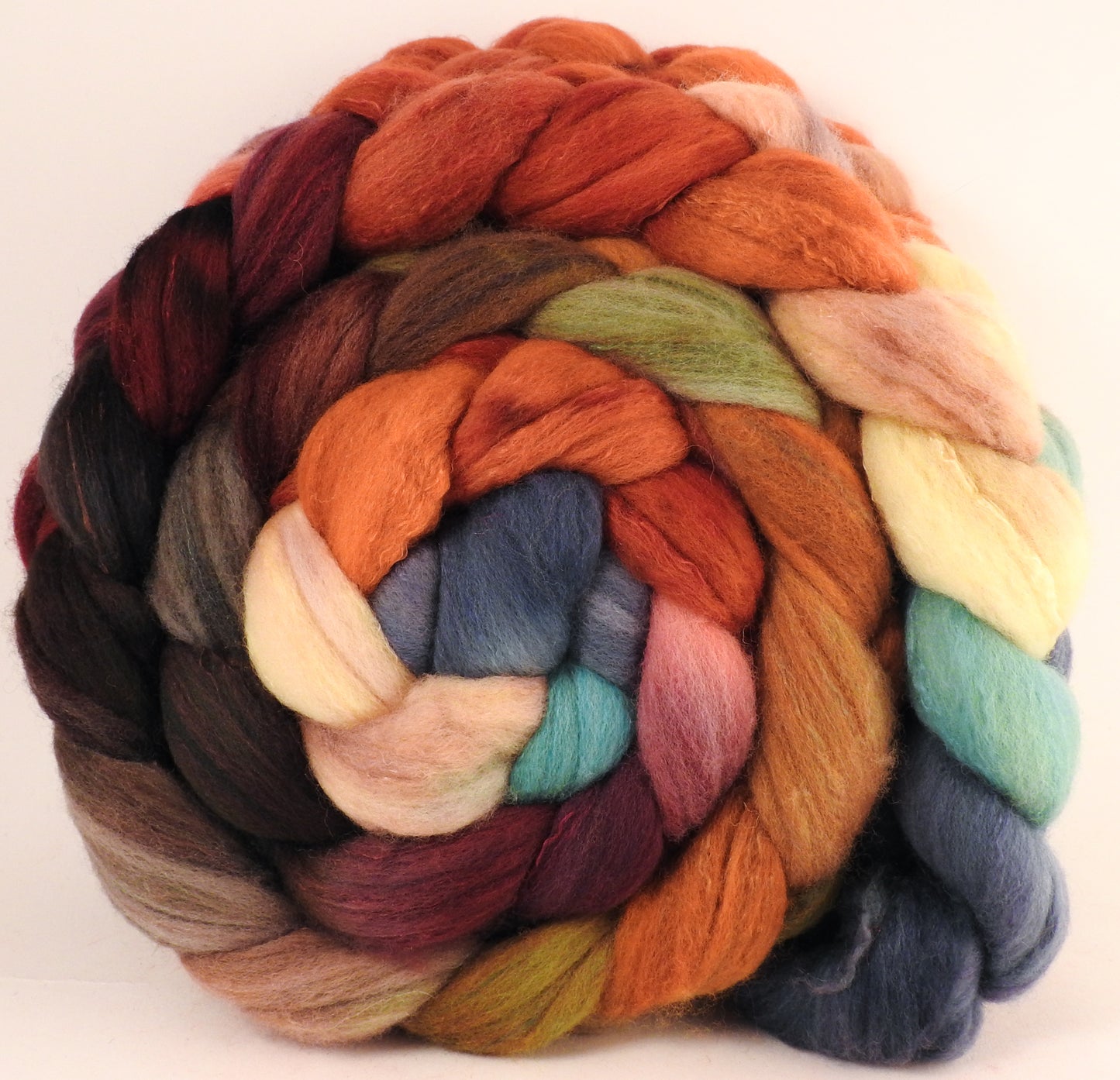 Hand dyed top for spinning - Squirrel's Pantry - (5.8 oz) Organic Polwarth / Tussah silk (80/20) - Inglenook Fibers