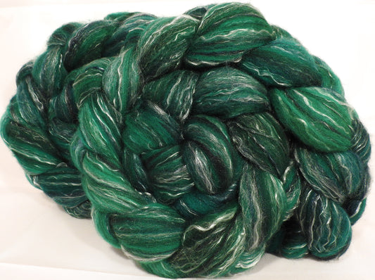 Batt in a Braid #2 -Shamrock -(5 oz.)Polwarth/ Manx / Black tussah silk/ tencel (40/20/20/20) - Inglenook Fibers