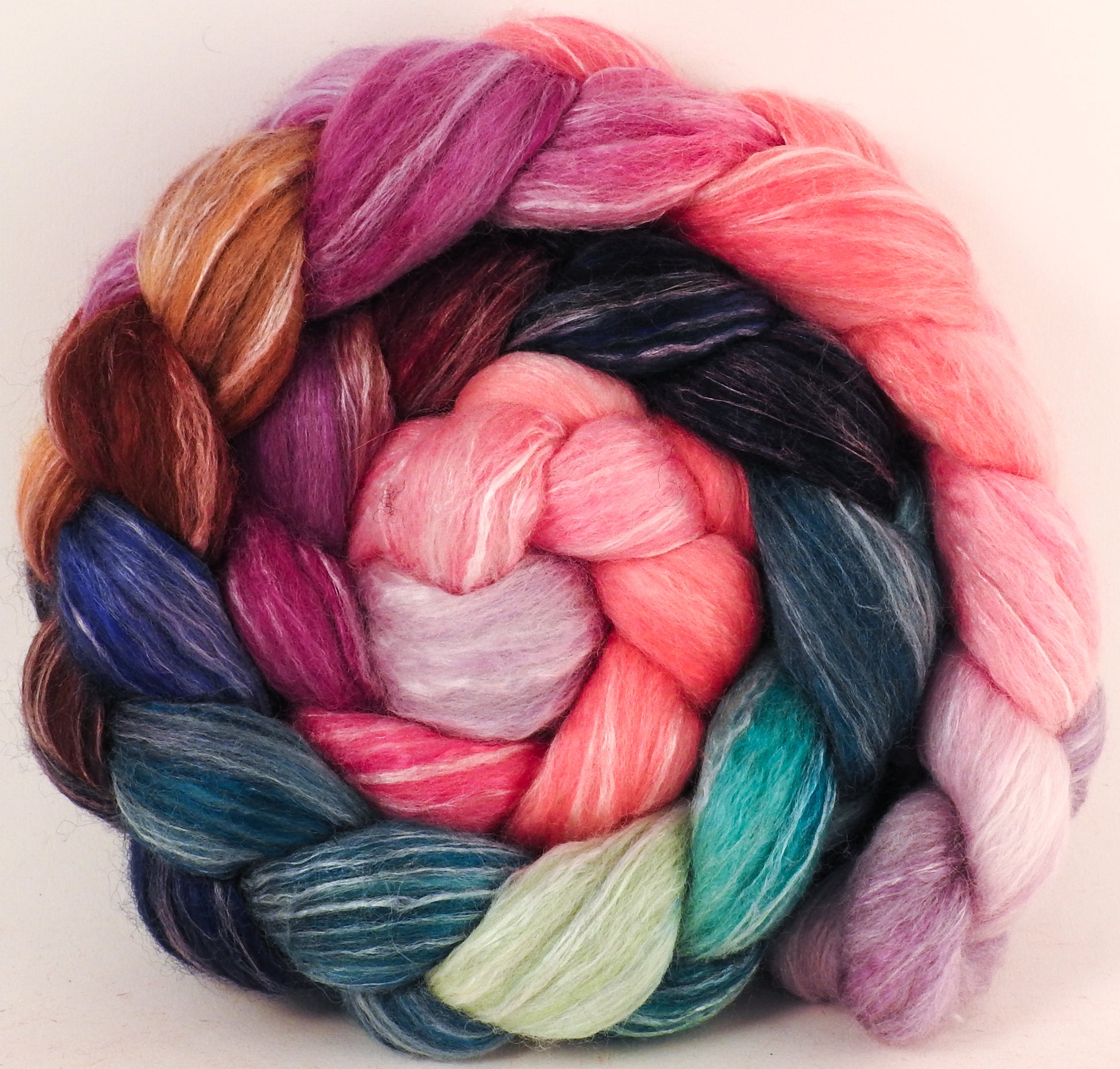 Batt in a Braid #45 - Color Me Happy (5.5 oz.) - Corriedale/Mulberry Silk/Rose Fiber (60/20/20) - Inglenook Fibers