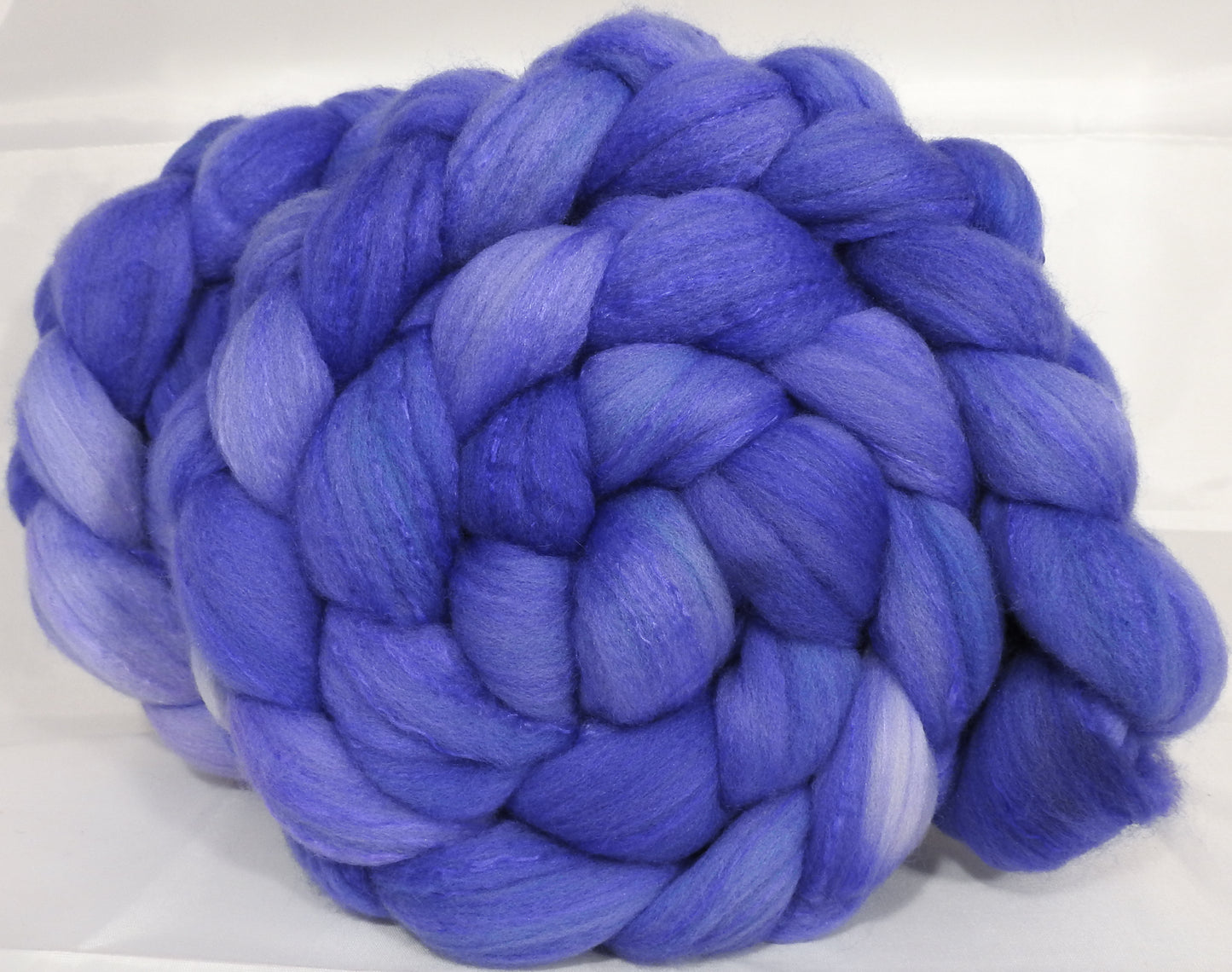 Hand dyed top for spinning -Cornflower - (5.2 oz.) Organic polwarth /Tussah silk (80/20) - Inglenook Fibers