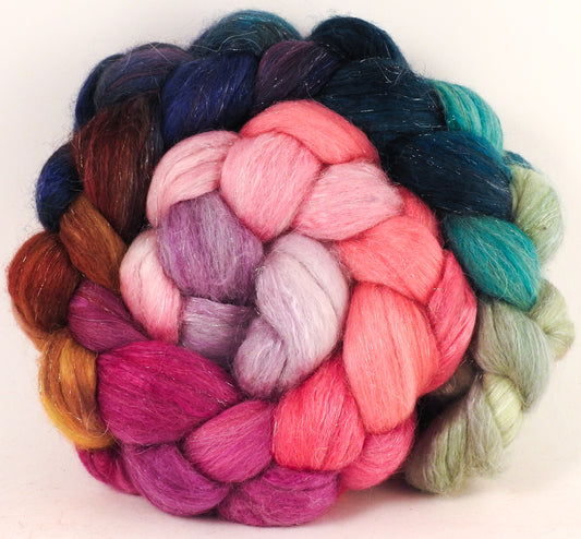 Batt in a Braid #41 - Color Me Happy - Llama / Merino ( 18 mic.)/ Mulberry silk/ Stellina (40/30/25/5) - Inglenook Fibers