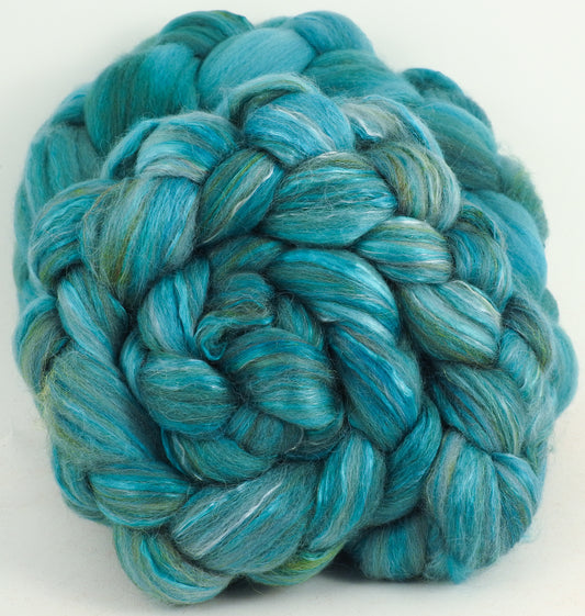 Faience (4.5 oz) - Batt in a Braid #31 - Polwarth/ Mulberry Silk / Baby Alpaca / Rainbow Firestar/ Tencel( 40/25/15/10/10)