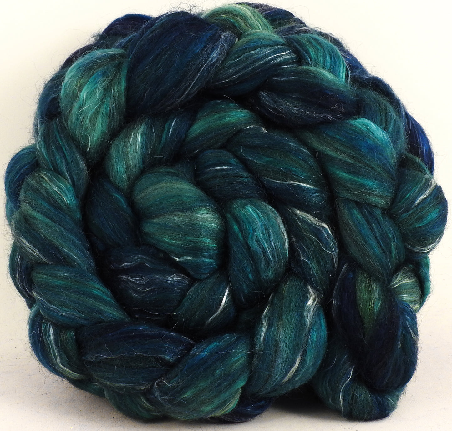 Maelstrom (6 oz) - Batt in a Braid #31 - Polwarth/ Mulberry Silk / Baby Alpaca / Rainbow Firestar/ Tencel( 40/25/15/10/10)