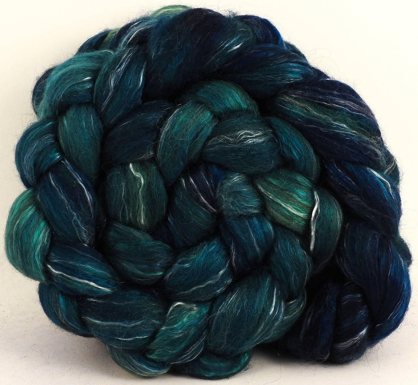 Maelstrom (6 oz) - Batt in a Braid #31 - Polwarth/ Mulberry Silk / Baby Alpaca / Rainbow Firestar/ Tencel( 40/25/15/10/10)