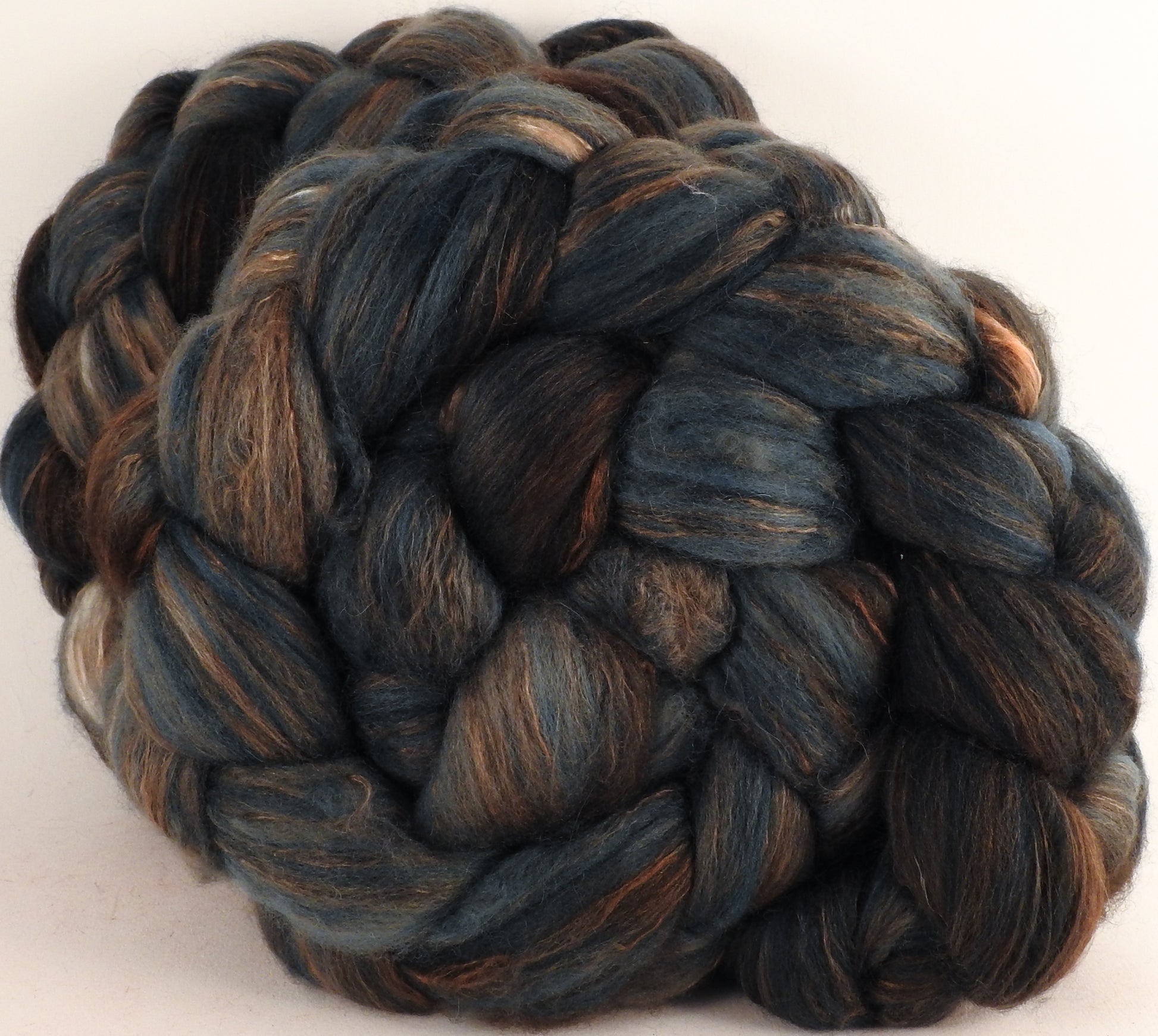 Batt in a Braid #5 - Soot -(5.3 oz.) Merino/ Camel/ silk/ faux cashmere/ firestar (25/25/25/12/12) - Inglenook Fibers