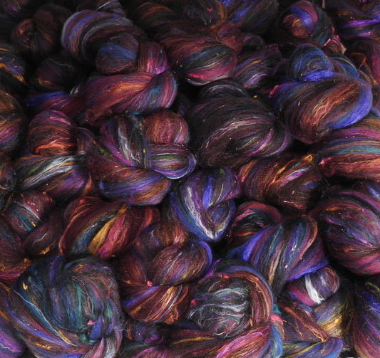 Blackberries - Sticklebatts- 30% Natural Bond fleece, merino, rambouillet , silk, bamboo, silk noil,(sparkle has angelina) - Inglenook Fibers