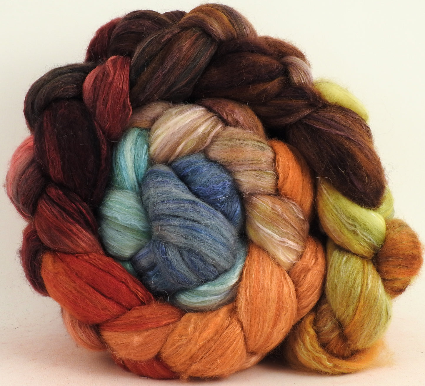 Squirrel's Pantry- Batt in a Braid #5- Merino/ Camel/ silk/ faux cashmere/ firestar (25/25/25/12/12)