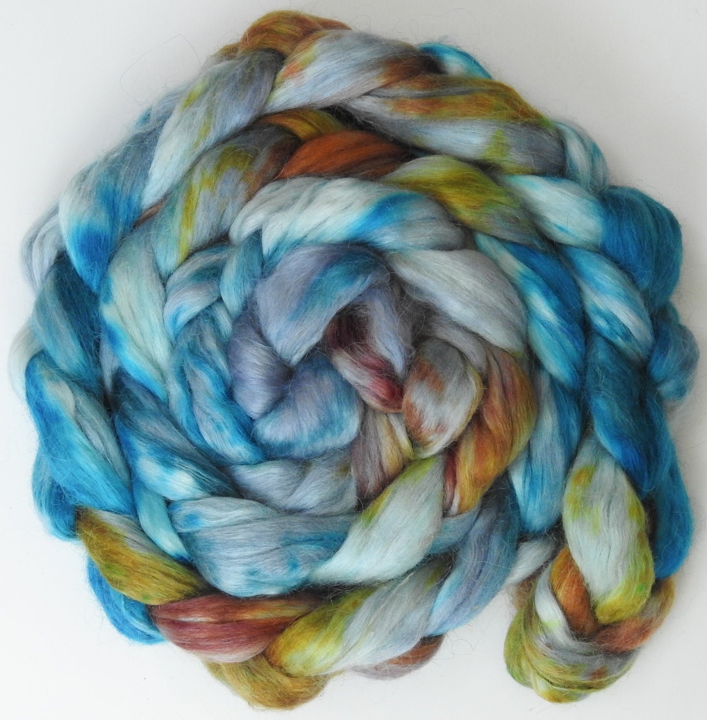 Beachcomber Island (5.6 oz) - Batt in a Braid #52- Wensleydale/ Mulberry silk/ Polwarth (60/25/15)