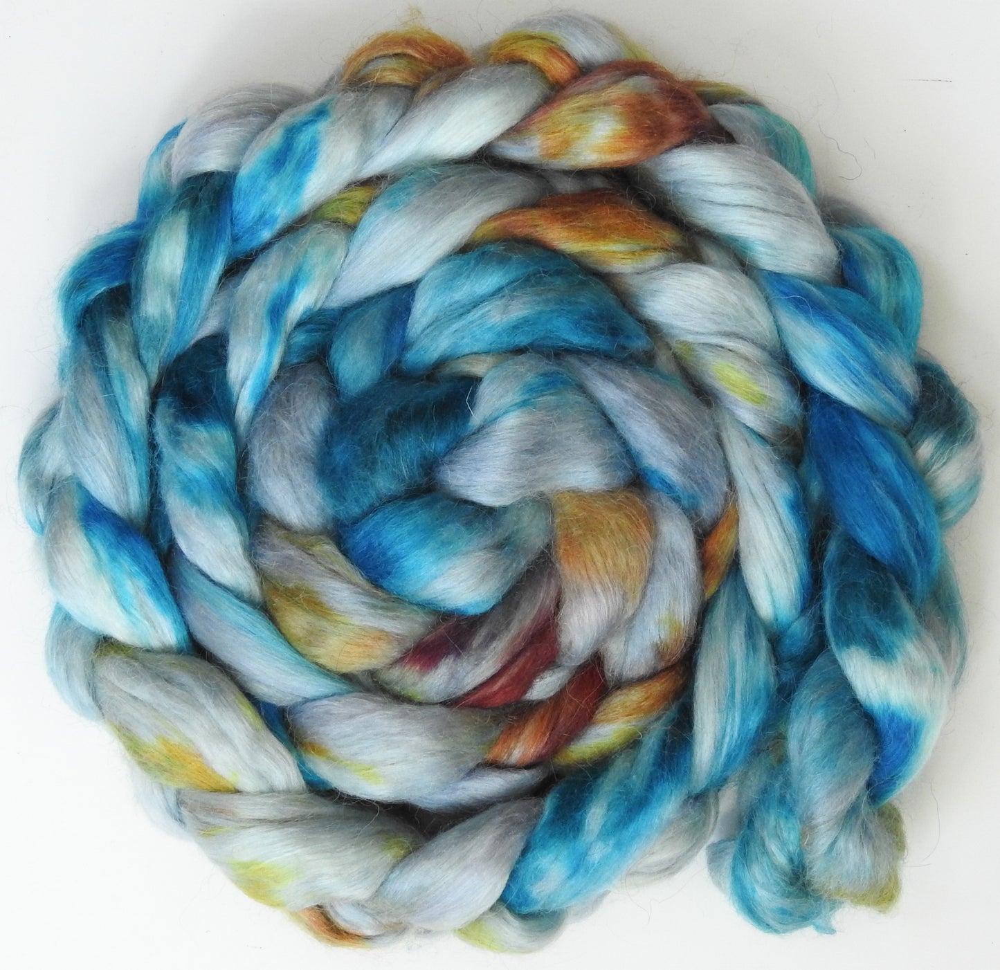 Beachcomber Island (5.6 oz) - Batt in a Braid #52- Wensleydale/ Mulberry silk/ Polwarth (60/25/15)