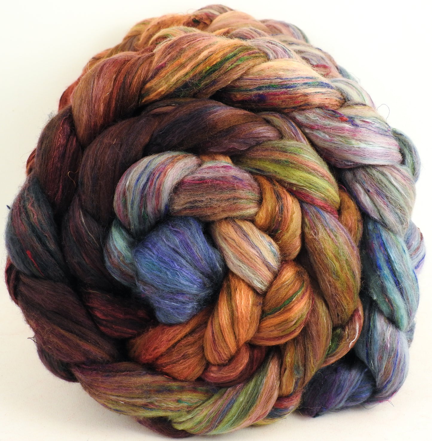 Squirrel's Pantry- Batt in a Braid #39 -Falkland Merino/ Mulberry Silk / Sari Silk (50/25/25)