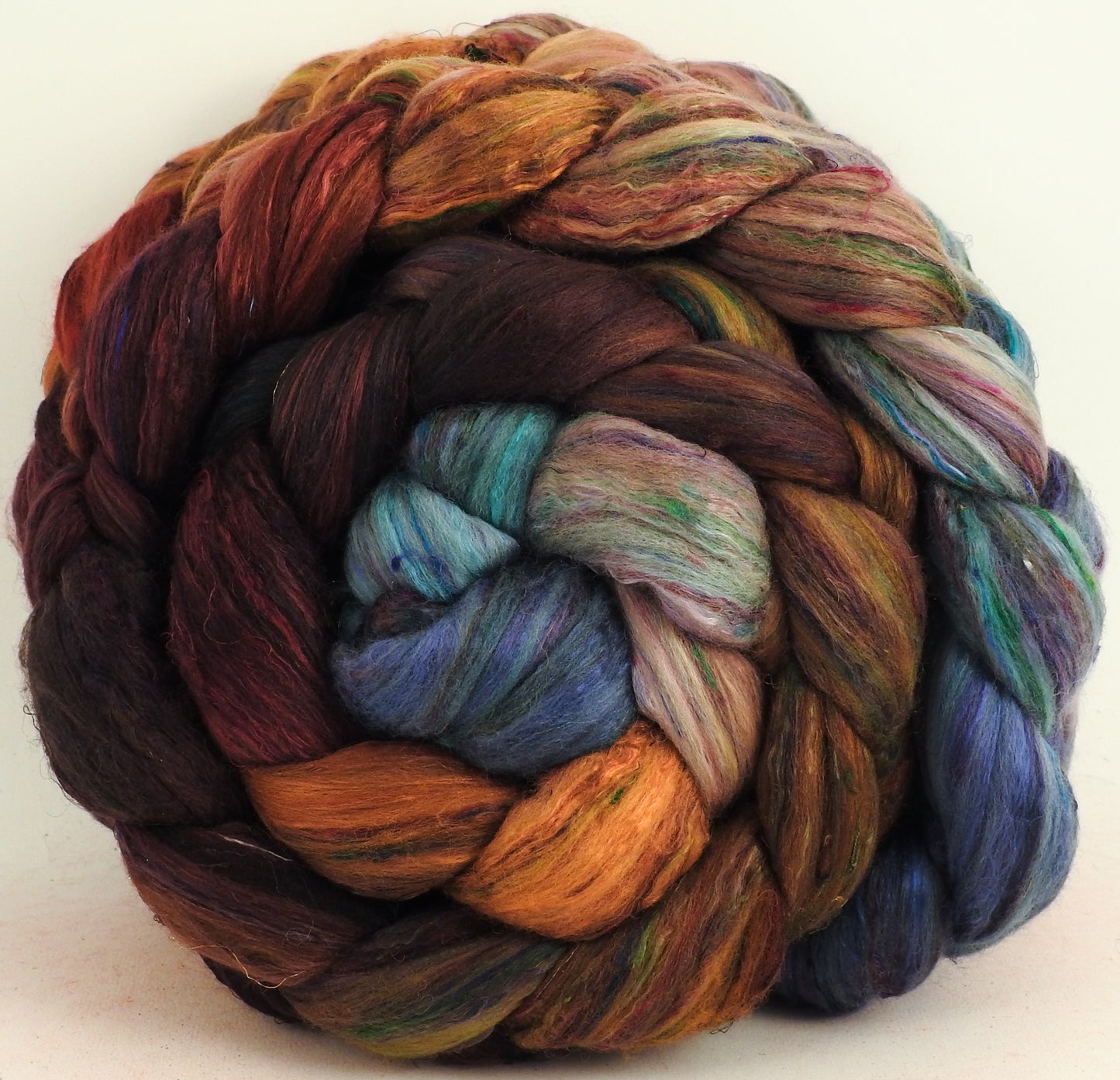 Squirrel's Pantry- Batt in a Braid #39 -Falkland Merino/ Mulberry Silk / Sari Silk (50/25/25)