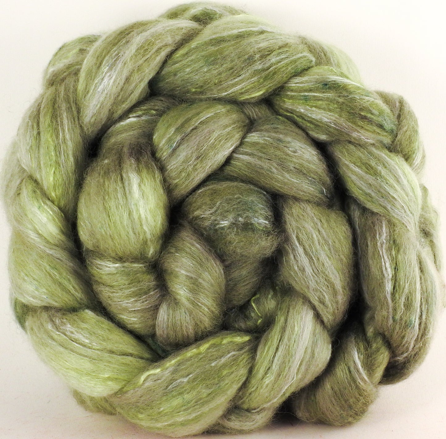 Batt in a Braid #45 - Lichen (5.8 oz.) - Corriedale/Mulberry Silk/Rose Fiber (60/20/20) - Inglenook Fibers